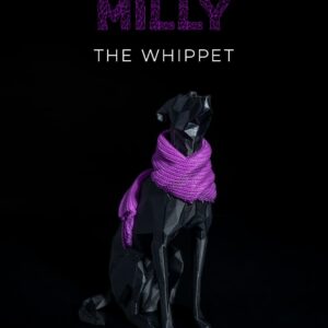 3D printed figurine features Milly the Whippet wearing a charming scarf