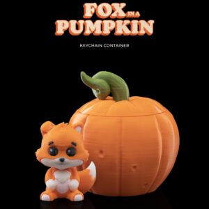 Fox in a Pumpkin Keychain Container