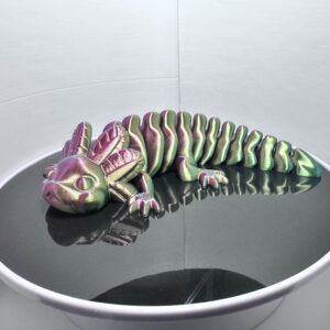 One-of-a-Kind Green & Rose Silk Axolotl Dragon – Ready to Ship – Only 1 Available!
