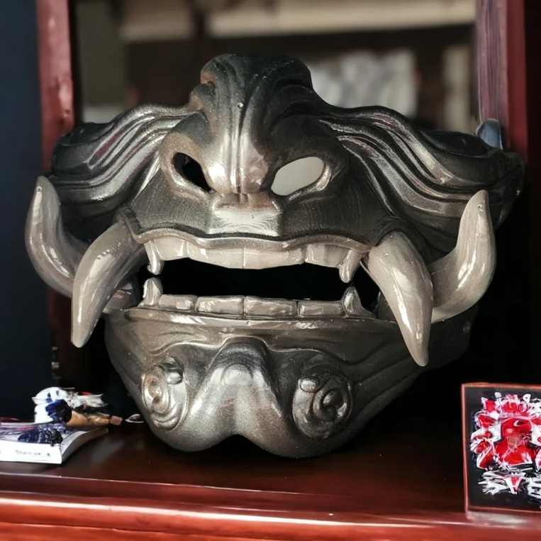Samurai Oni Mask - 3D Printed Decor, Costume / Cosplay (Unpainted) - Image 3